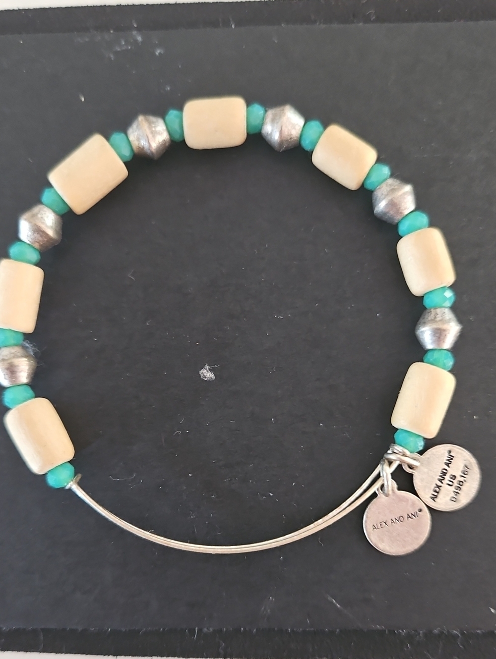 Alex and Ani Turquoise & Cream Stretch Beaded Bracelet with Silver Accents